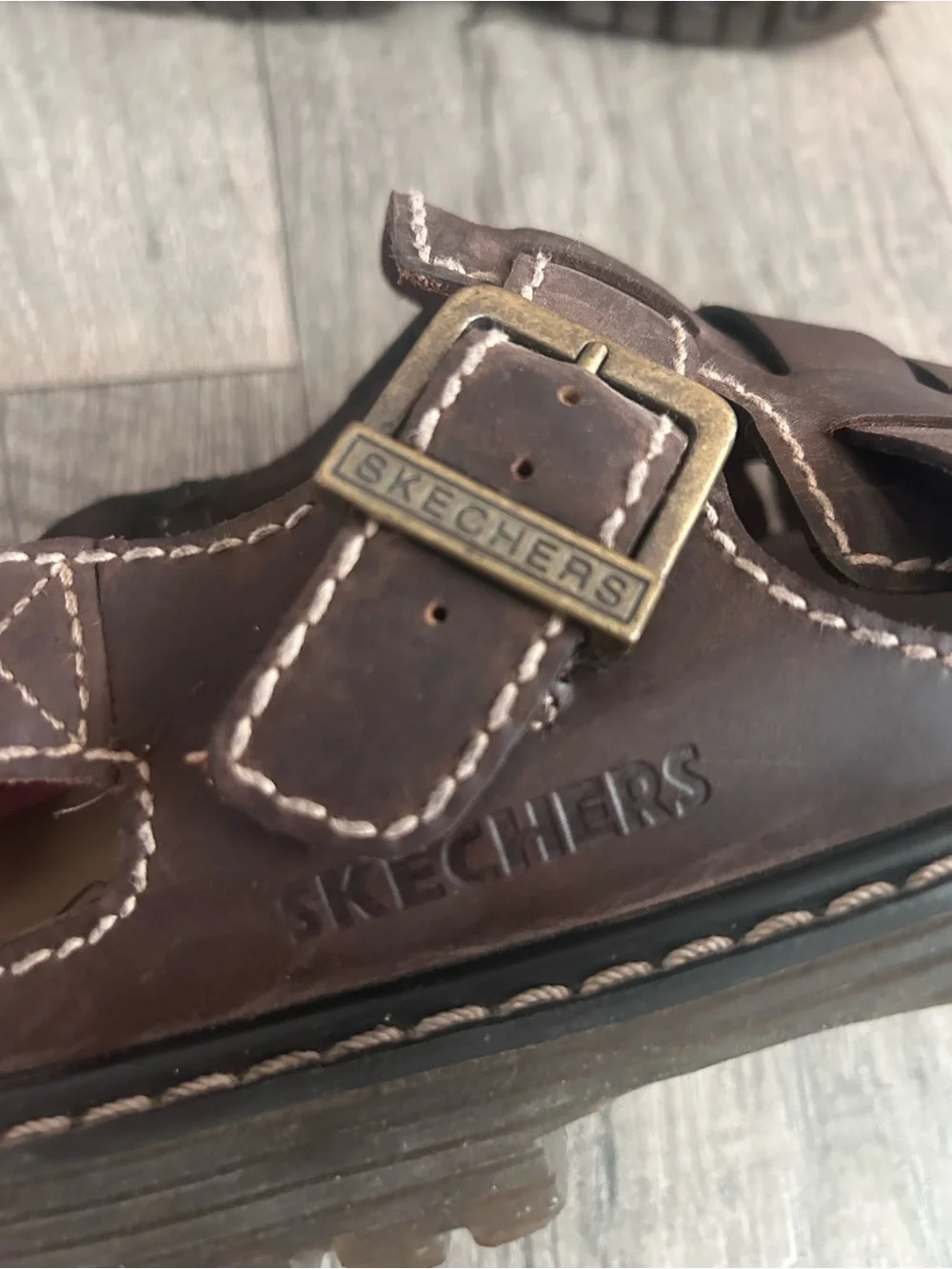 Vintage Y2K Skechers Brown Leather Fisherman Sandals Chunky Size 10